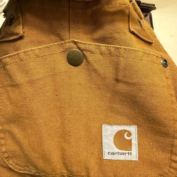 Carhartt Canvas Cargo Dark Tan Bib Carpenter Overalls Youth Boys Sz 10 - Picture 12 of 16
